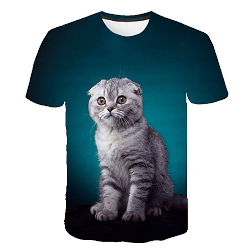 

Men's Daily Going out Vintage T-shirt - Geometric / 3D / Animal Cat, Print Black