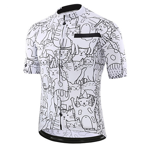 

21Grams Men's Short Sleeve Cycling Jersey Black / White Cat Animal Bike Jersey Top Mountain Bike MTB Road Bike Cycling UV Resistant Breathable Quick Dry Sports Clothing Apparel / Stretchy / Race Fit