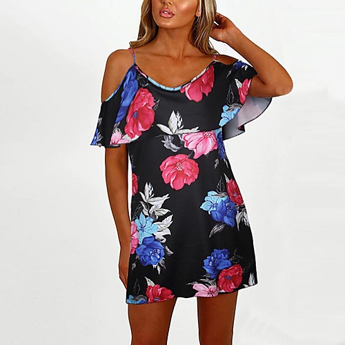 

Women's White Black Dress A Line Floral S M
