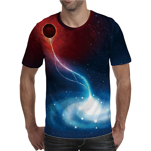 

Men's Holiday Going out Street chic / Exaggerated T-shirt - Geometric / Color Block / 3D Print Rainbow