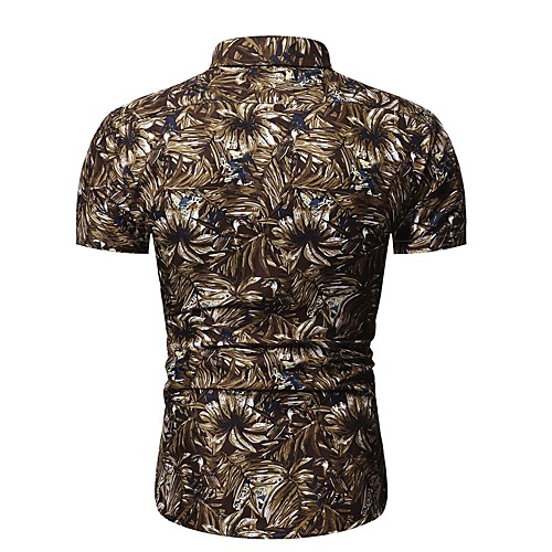 

Men's Daily Work Basic / Elegant Shirt - Floral / Geometric Brown
