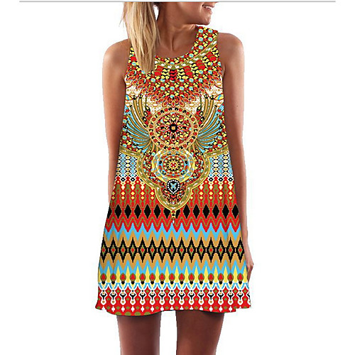 

Women's Yellow Red Dress Shift Print S M Loose