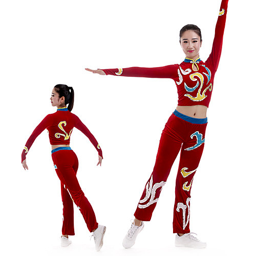 

Cheerleader Costume Gymnastics Suits Women's Girls' Kids Pants / Trousers Spandex High Elasticity Handmade Long Sleeve Competition Dance Rhythmic Gymnastics Gymnastics Red