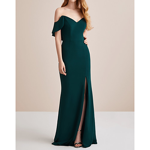 

Sheath / Column Off Shoulder Floor Length Polyester Elegant / Green Engagement / Prom Dress with Split 2020
