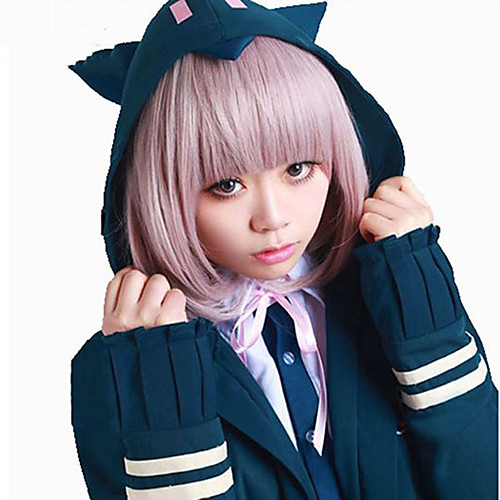 

Dangan Ronpa Chiaki Nanami Cosplay Wigs Women's Bob Straight bangs 14 inch Heat Resistant Fiber kinky Straight Pink Pink Anime