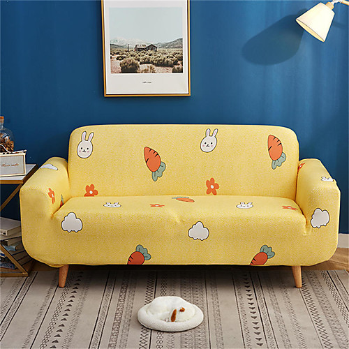 

Yellow Cartoon Carrot Print Dustproof All-powerful Slipcovers Stretch Sofa Cover Super Soft Fabric Couch Cover with One Free Pillow Case
