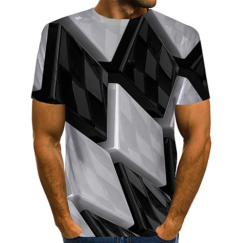 

Men's Daily Weekend Basic / Boho Plus Size T-shirt - Color Block / 3D / Visual Deception Print Round Neck Purple / Short Sleeve