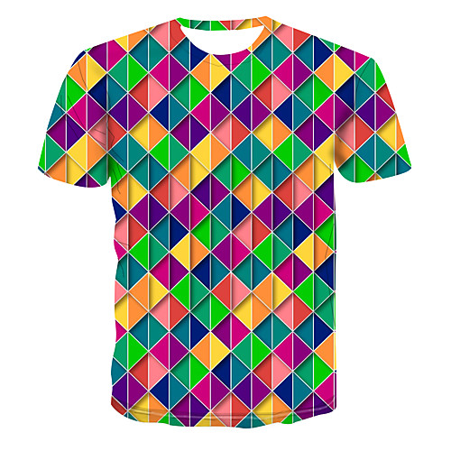 

Men's Club Weekend Street chic / Punk & Gothic T-shirt - Geometric / Color Block / 3D Print Rainbow