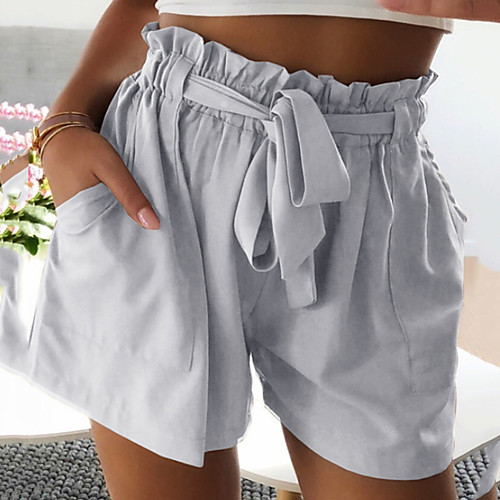 

Women's Sporty Casual Beach Shorts Pants - Solid Colored Elastic Waistband / with Belt / Pocket Green Light gray Brown S M L