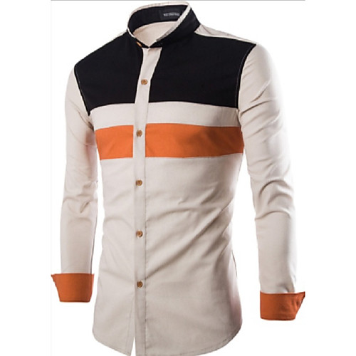 

Men's Daily Work Business / Basic Shirt - Color Block Black