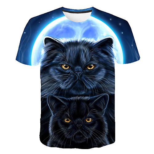 

Men's Daily Going out Basic T-shirt - 3D / Animal Cat, Print Royal Blue