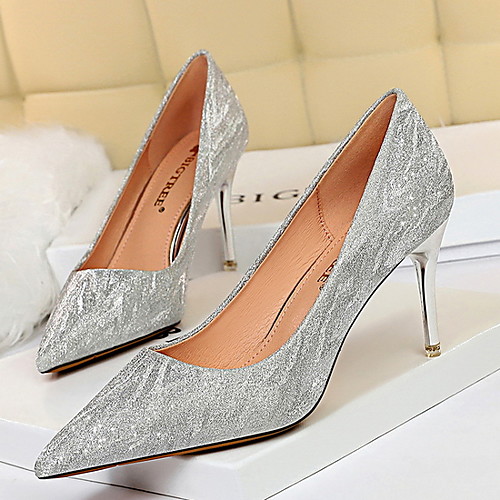

Women's Wedding Shoes Stiletto Heel Pointed Toe PU Spring & Summer Champagne / Silver