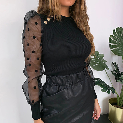 

Women's Daily Basic / Sexy Blouse - Polka Dot Mesh Black