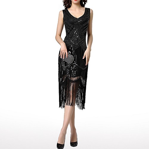 

Sheath / Column V Neck Knee Length Polyester Roaring 20s / 1920s Fashion Cocktail Party / Party Wear Dress with Sequin / Tassel 2020