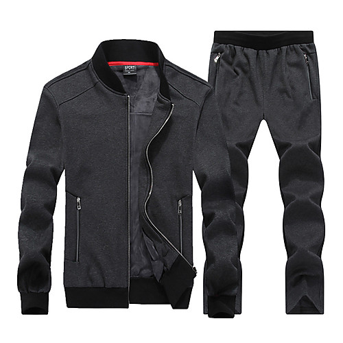 

Men's 2-Piece Full Zip Cotton Tracksuit Sweatsuit Jogging Suit 2pcs Winter Mandarin Collar Running Fitness Jogging Thermal / Warm Breathable Soft Sportswear Athletic Clothing Set Long Sleeve