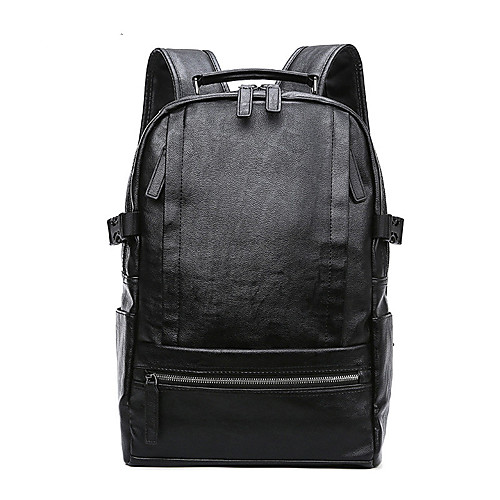 

Large Capacity PU Zipper Commuter Backpack Solid Color Climbing Black / Brown