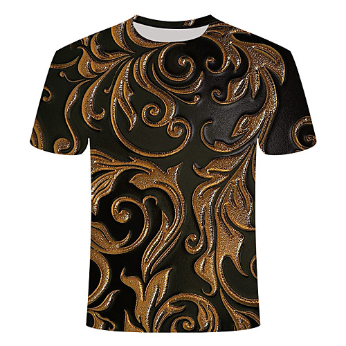 

Men's Daily Going out Basic T-shirt - Floral / 3D / Abstract Print Brown