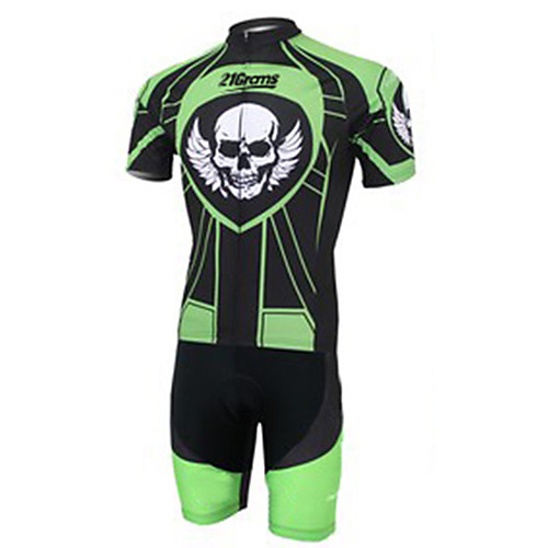 

21Grams Men's Short Sleeve Cycling Jersey with Shorts Black / Green Patchwork Skull Bike Clothing Suit UV Resistant Breathable 3D Pad Quick Dry Sweat-wicking Sports Solid Color Mountain Bike MTB Road