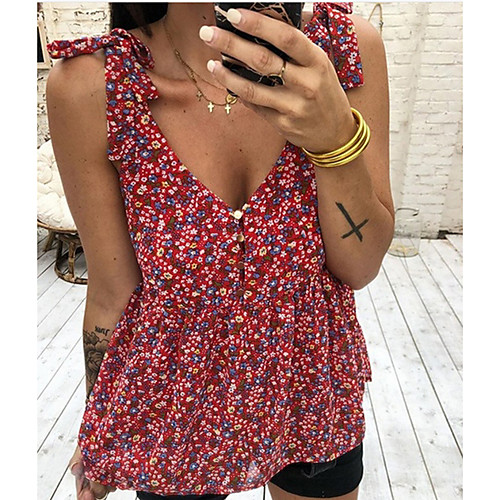 

Women's Purple Yellow Dress Shift Print V Neck S M Loose