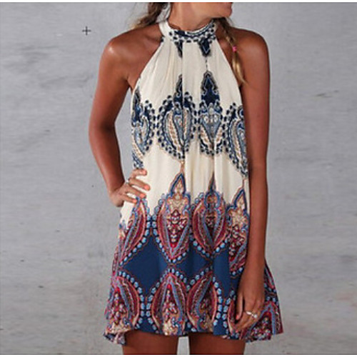 

Women's White Dress Skater Print Halter Neck S M