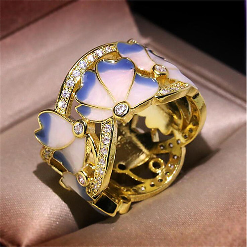 

Women's Ring 1pc Gold Copper Imitation Diamond Round Stylish Gift Festival Jewelry Hollow Out Flower
