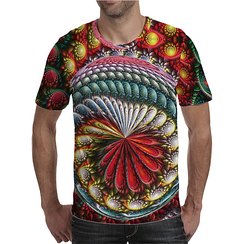 

Men's Holiday Going out Street chic / Exaggerated T-shirt - Geometric / Color Block / 3D Print Rainbow