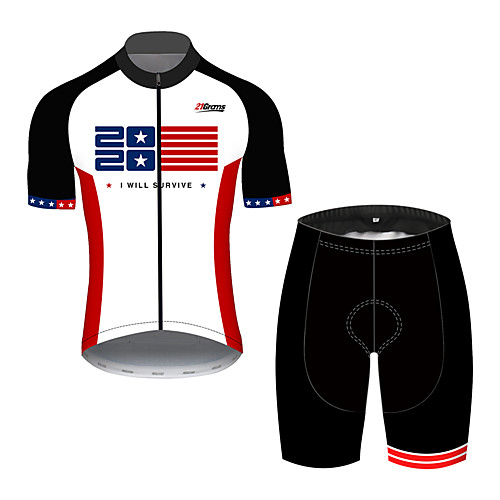 

21Grams Men's Short Sleeve Cycling Jersey with Shorts Black / White American / USA National Flag Bike Clothing Suit UV Resistant Breathable 3D Pad Quick Dry Sweat-wicking Sports American / USA