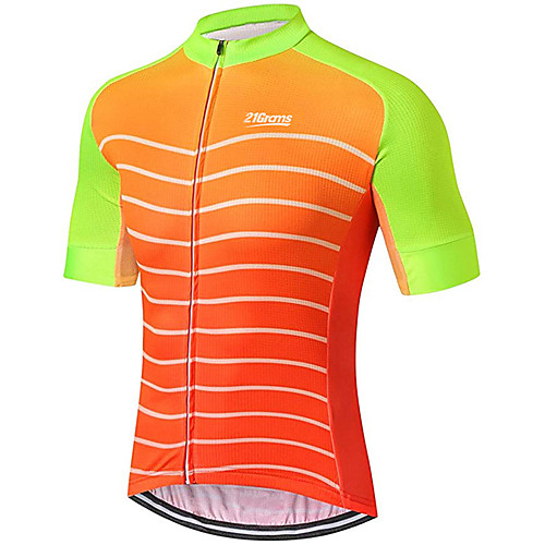

21Grams Men's Short Sleeve Cycling Jersey 100% Polyester Orange Stripes Patchwork Bike Jersey Top Mountain Bike MTB Road Bike Cycling UV Resistant Breathable Quick Dry Sports Clothing Apparel