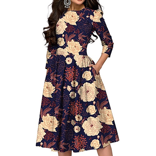 

Women's Navy Blue Dress A Line Floral S M