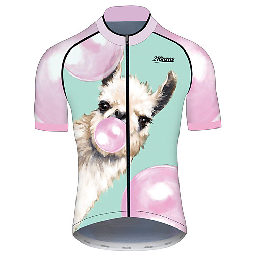 

21Grams Men's Short Sleeve Cycling Jersey 100% Polyester PinkGreen Animal Balloon Alpaca Bike Jersey Top Mountain Bike MTB Road Bike Cycling UV Resistant Breathable Quick Dry Sports Clothing Apparel