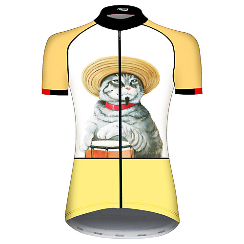 

21Grams Women's Short Sleeve Cycling Jersey OrangeWhite Black / White Cat Animal Bike Jersey Top Mountain Bike MTB Road Bike Cycling UV Resistant Breathable Quick Dry Sports Clothing Apparel