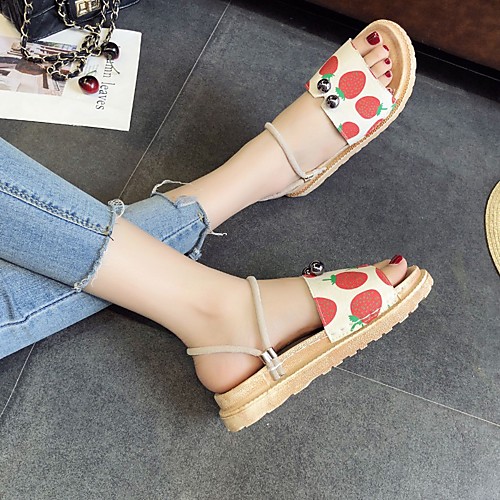 

Women's Sandals Katy Perry Sandals Flat Heel Round Toe PU Summer Pink / Black