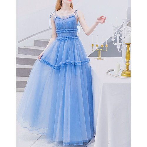 

A-Line Jewel Neck Floor Length Lace / Tulle Bridesmaid Dress with Appliques