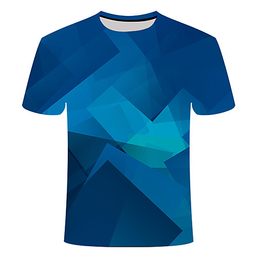 

Men's Daily Going out Basic T-shirt - Geometric / 3D / Abstract Print Royal Blue
