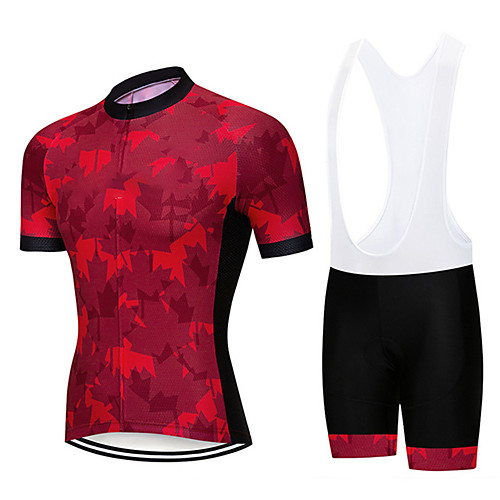

21Grams Men's Short Sleeve Cycling Jersey with Bib Shorts Red Leaf Bike Clothing Suit UV Resistant Breathable 3D Pad Quick Dry Sweat-wicking Sports Solid Color Mountain Bike MTB Road Bike Cycling
