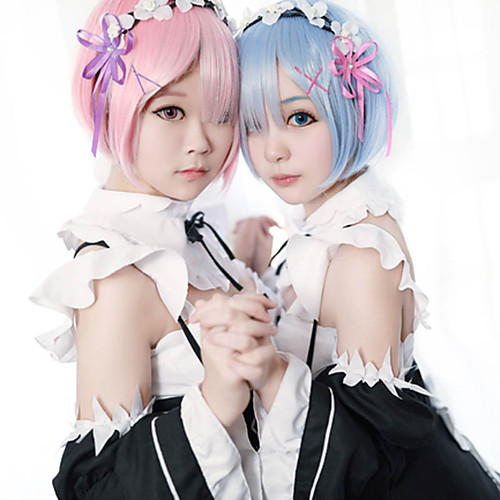 

Re:Zero Starting Life in Another World kara hajimeru isekai seikatsu Rem Cosplay Wigs Women's Bob 13 inch Heat Resistant Fiber Straight Blue Pink Pink Blue Anime