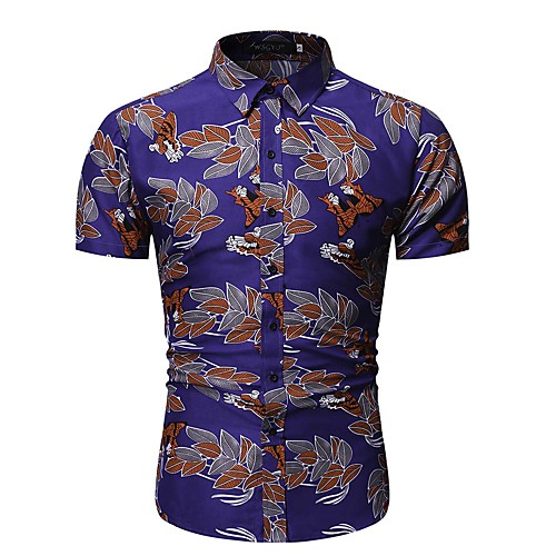 

Men's Daily Work Basic / Elegant Shirt - Floral / Geometric Rainbow