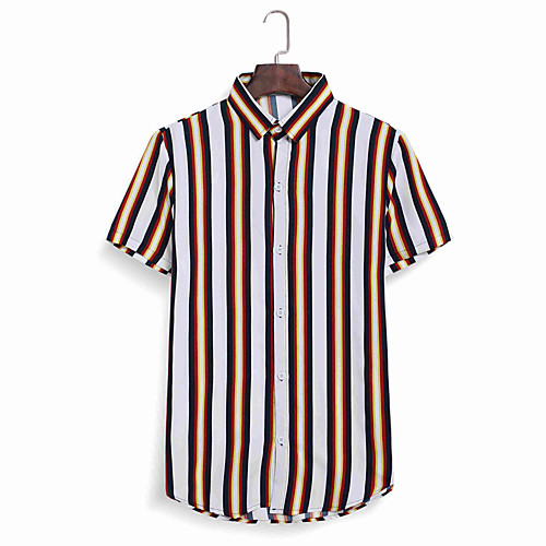 

Men's Daily Weekend Basic / Elegant Shirt - Striped / Color Block White
