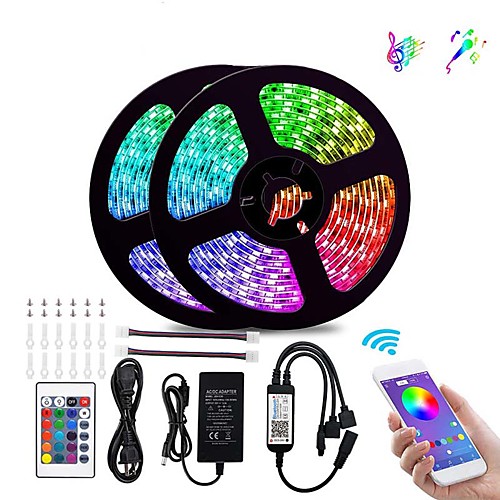 

Bluetooth LED Strip Lights 5050 10M (2 x 5M) 300 LEDs Smart-Phone Controlled RGB for Home&ampOutdoor Decoration 12V 6A Adapter
