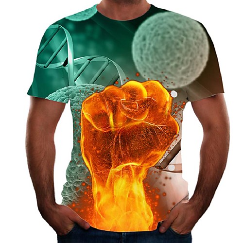 

Men's Daily Going out Basic / Street chic T-shirt - Color Block / Flame / Simulation Print Rainbow