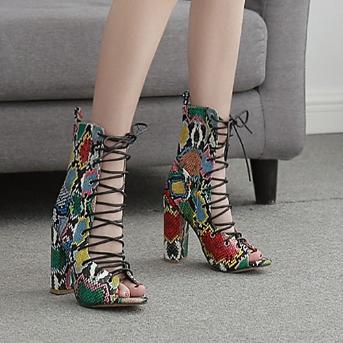 

Women's Sandals Chunky Heel Open Toe PU Summer Rainbow