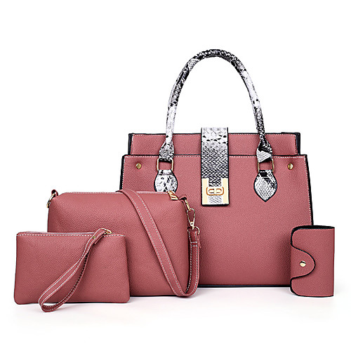 

Women's Zipper PU Bag Set Color Block 4 Pieces Purse Set Black / Blushing Pink / Blue / Snakeskin