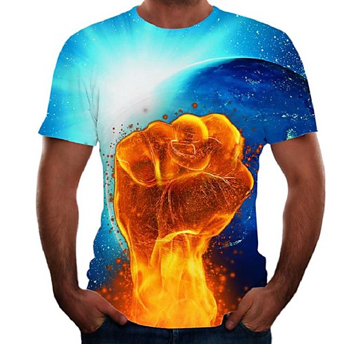 

Men's Daily Going out Basic / Street chic T-shirt - Color Block / Flame / Simulation Print Rainbow