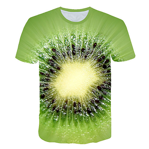 

Men's Daily Sports Basic / Exaggerated T-shirt - Color Block / 3D / Fruit Print Light Green