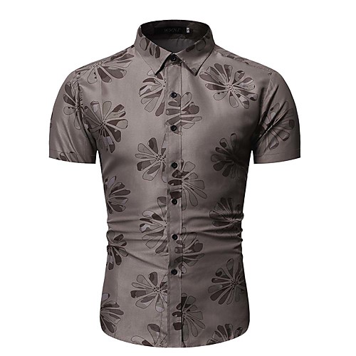 

Men's Party Going out Tropical Shirt - Floral / Geometric / Color Block Black & Gray / Daisy, Print Camel