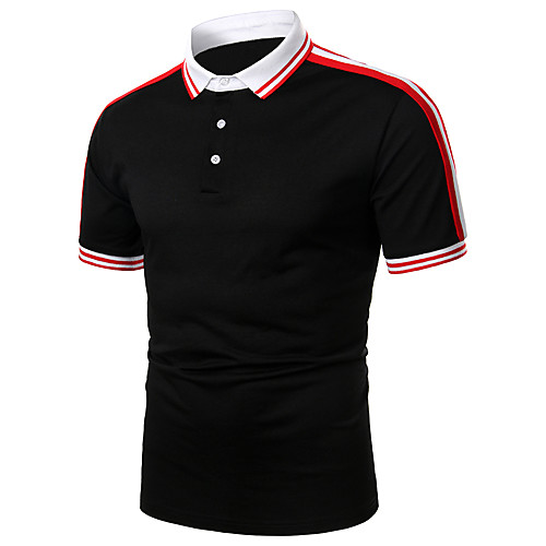 

Men's Daily Work Basic Polo - Striped / Solid Colored Black & Red, Patchwork Black