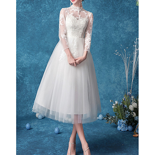 

A-Line High Neck Knee Length Tulle Bridesmaid Dress with Appliques