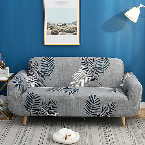 

Grey Leaves Print Dustproof All-powerful Slipcovers Stretch Sofa Cover Super Soft Fabric Couch Cover with One Free Pillow Case