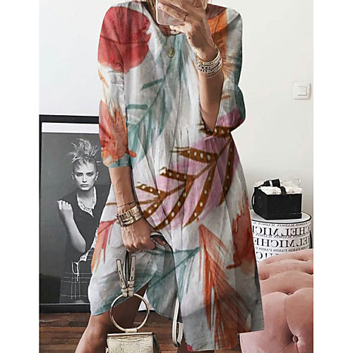 

Women's Yellow Red Dress Tunics Spring & Summer Casual / Daily Loose Print S M
