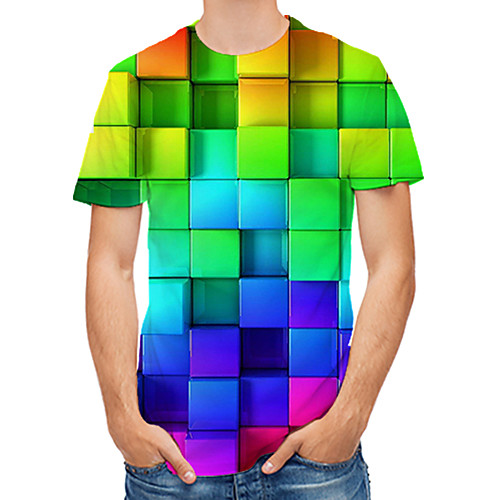 

Men's Daily T-shirt - 3D / Rainbow Print Round Neck Rainbow / Short Sleeve